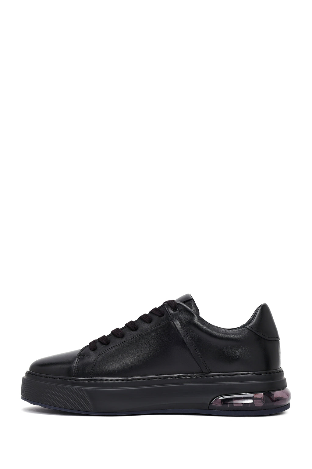 Erkek Siyah Bağcıklı Kalın Tabanlı Deri Sneaker