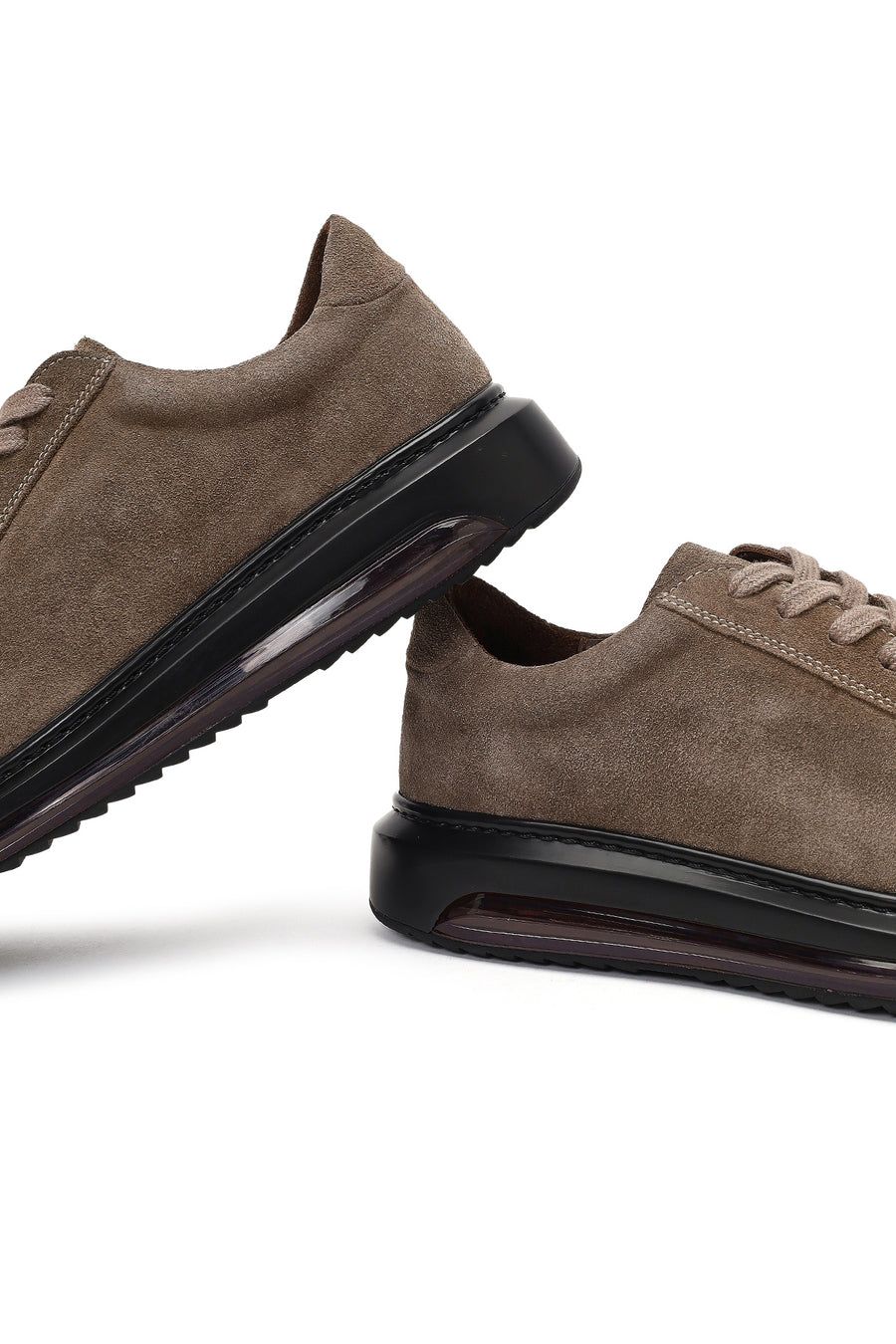 Erkek Vizon Bağcıklı Kalın Tabanlı Süet Deri Sneaker