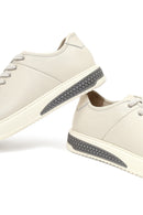 Erkek Beyaz Bağcıklı Kalın Tabanlı Deri Sneaker | Derimod