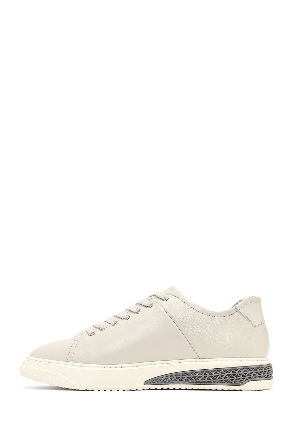 Erkek Beyaz Bağcıklı Kalın Tabanlı Deri Sneaker