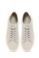 Erkek Beyaz Bağcıklı Kalın Tabanlı Deri Sneaker | Derimod