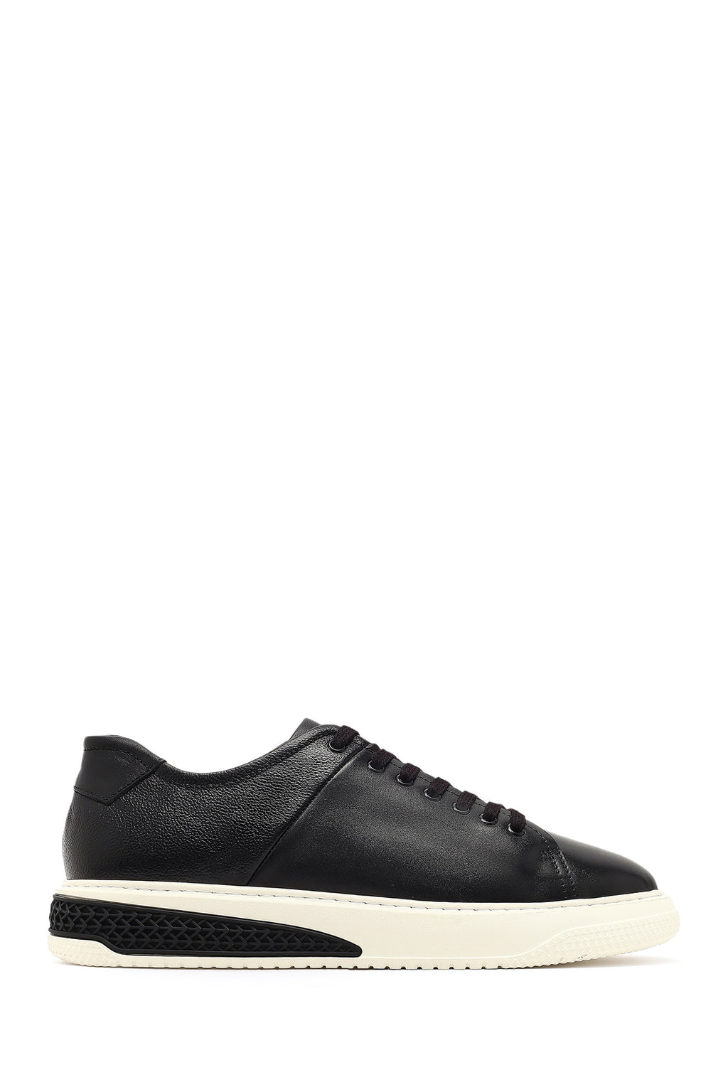 Erkek Siyah Bağcıklı Kalın Tabanlı Deri Sneaker