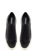 Erkek Siyah Bağcıklı Kalın Tabanlı Deri Sneaker | Derimod