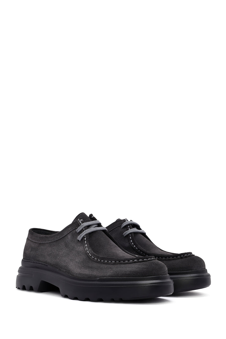 Men's Gray Lace-Up Suede Leather Casual Shoes