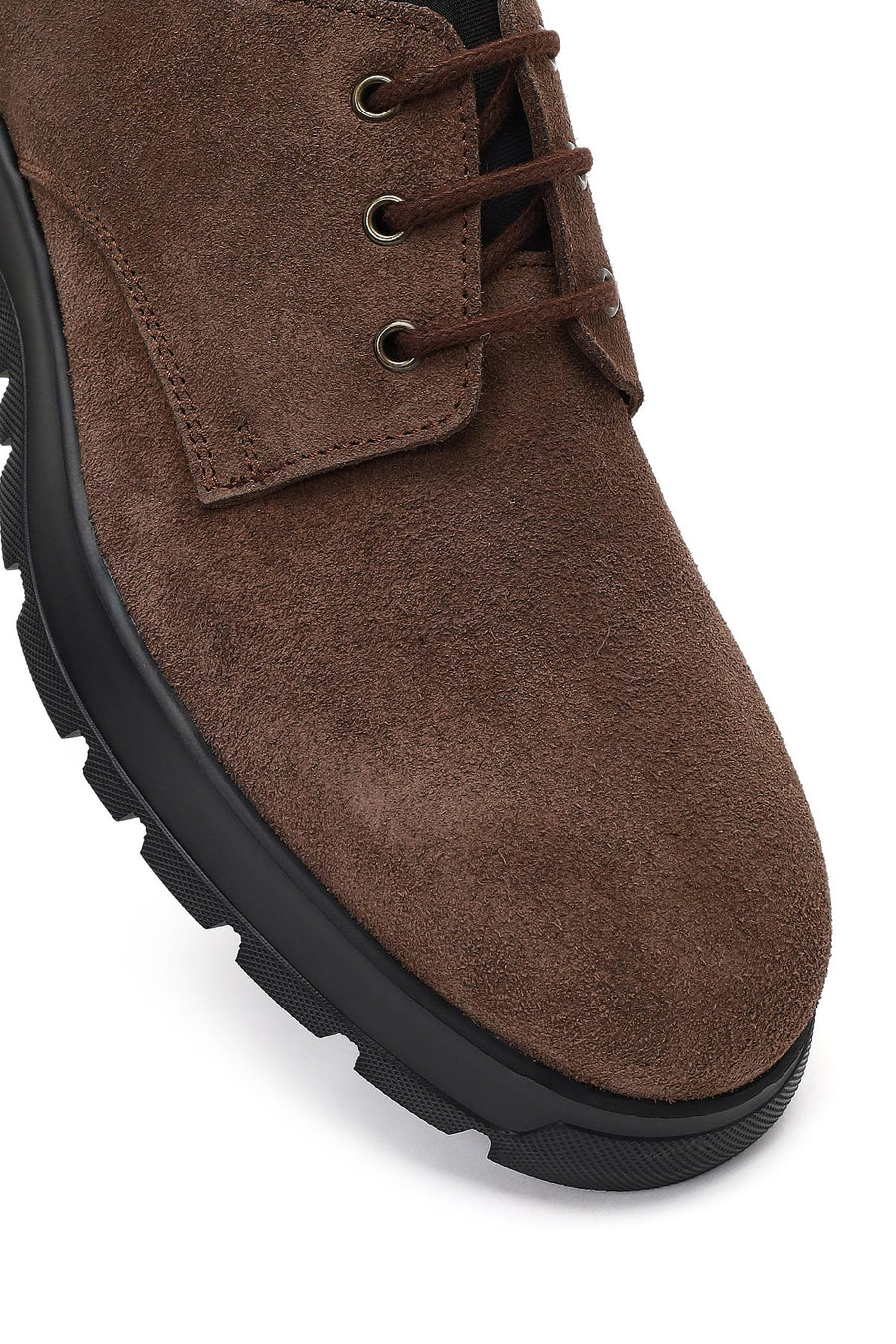 Men's Brown Lace-Up Thick-Soled Suede Leather Casual Shoes
