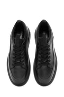 Erkek Siyah Bağcıklı Kalın Tabanlı Deri Sneaker | Derimod