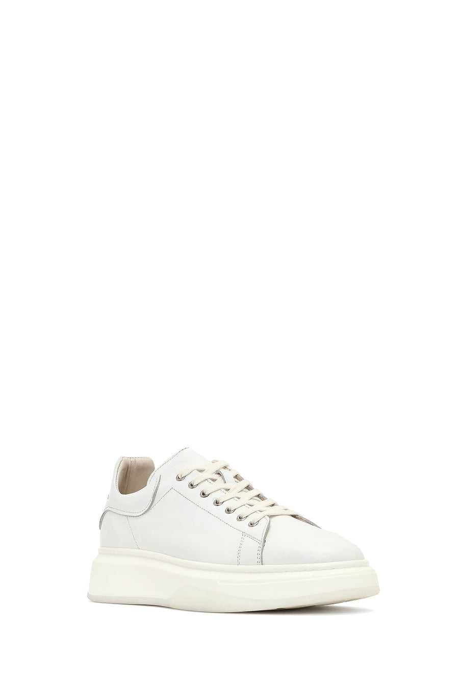 Erkek Beyaz Bağcıklı Kalın Tabanlı Deri Sneaker