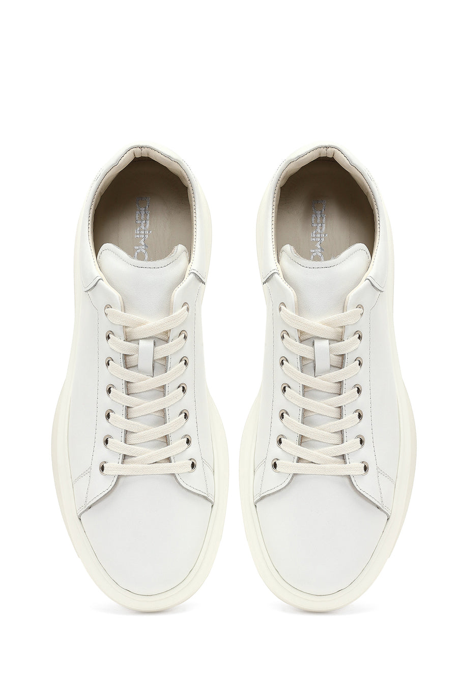 Erkek Beyaz Bağcıklı Kalın Tabanlı Deri Sneaker