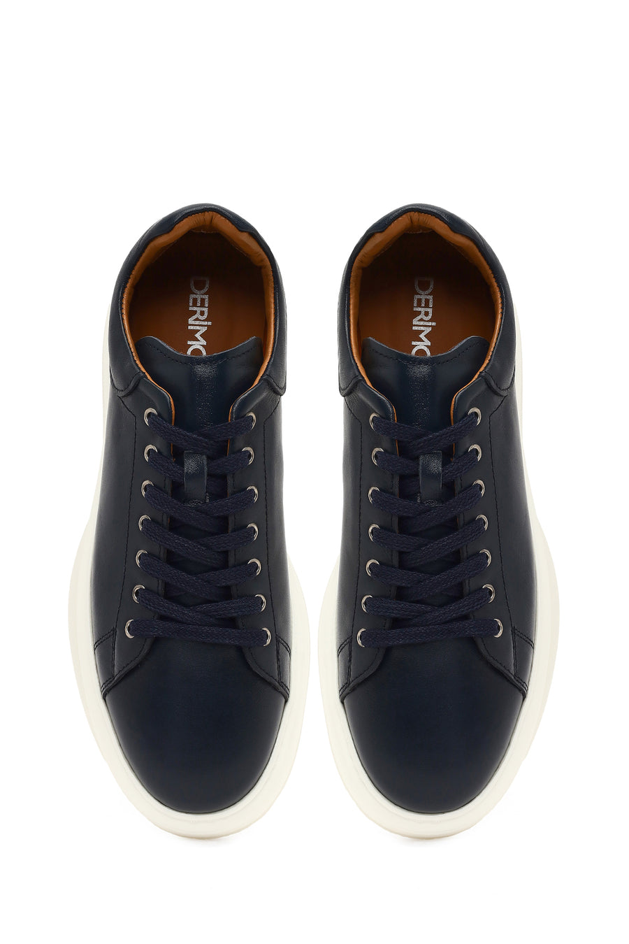 Erkek Lacivert Bağcıklı Kalın Tabanlı Deri Sneaker