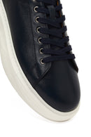 Erkek Lacivert Bağcıklı Kalın Tabanlı Deri Sneaker | Derimod