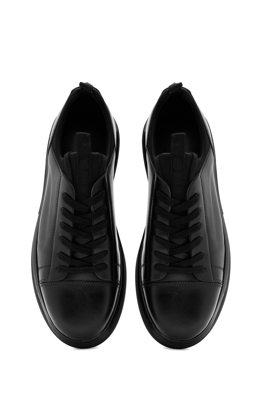 Erkek Siyah Bağcıklı Kalın Tabanlı Deri Sneaker
