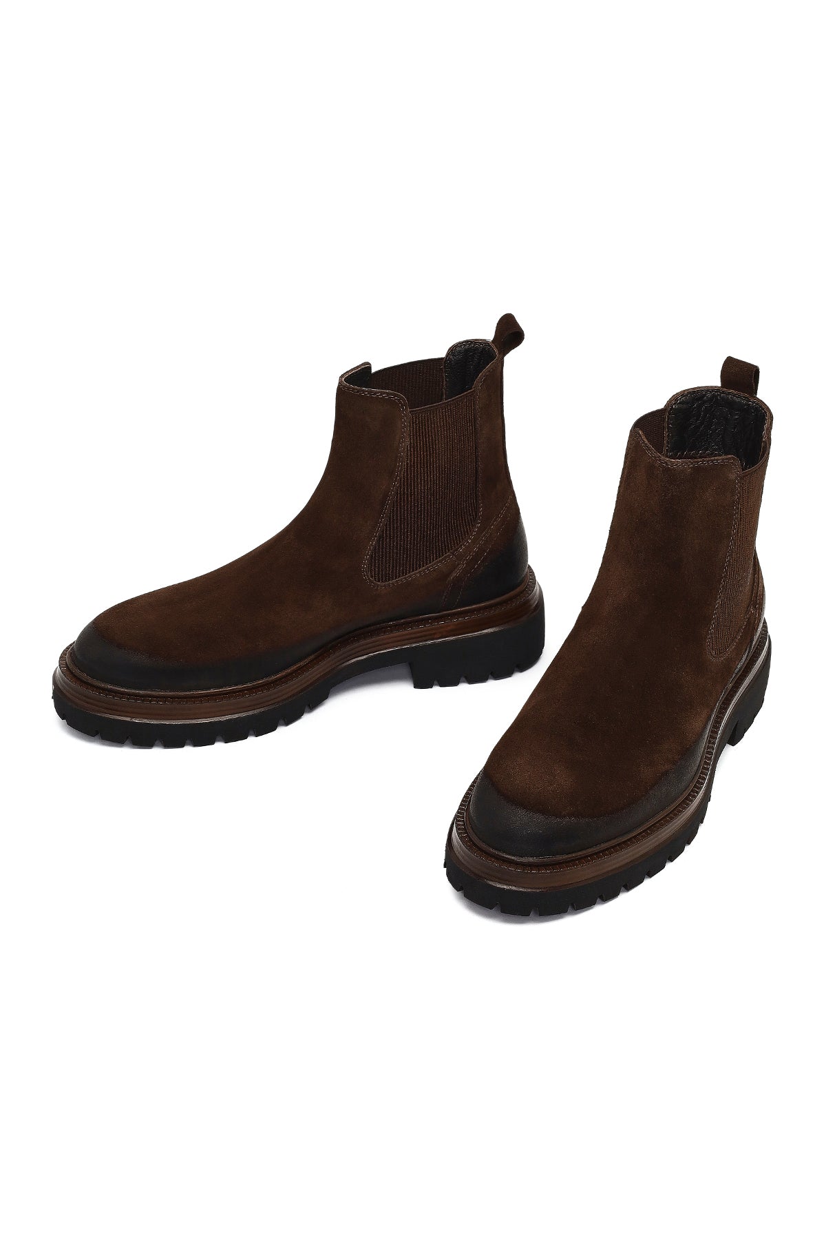 Erkek Kahverengi Kalın Tabanlı Süet Deri Chelsea Bot