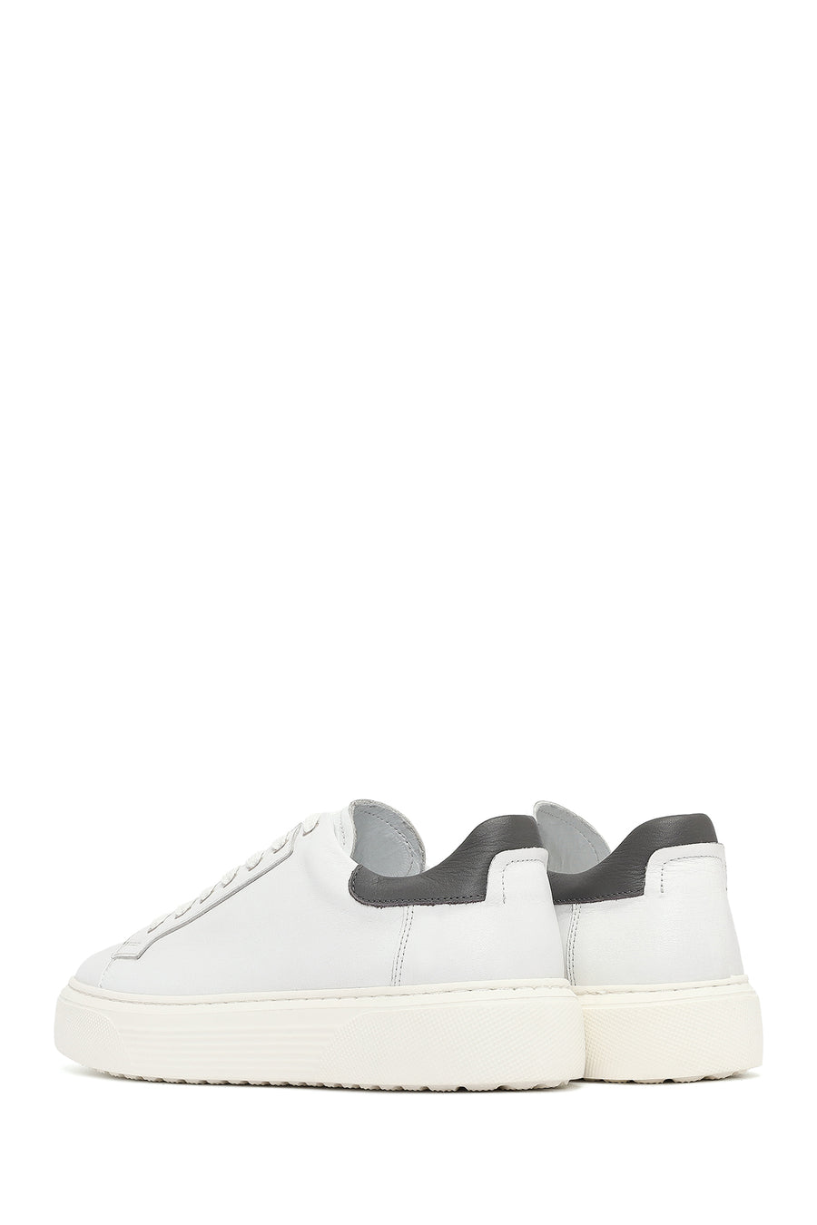 Erkek Beyaz Bağcıklı Kalın Tabanlı Deri Sneaker