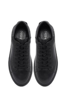 Erkek Siyah Bağcıklı Kalın Tabanlı Deri Sneaker | Derimod