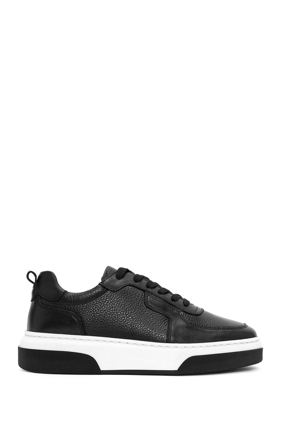 Men's Black Lace-Up Thick Sole Leather Sneakers 25WFD6408FT | Derimod