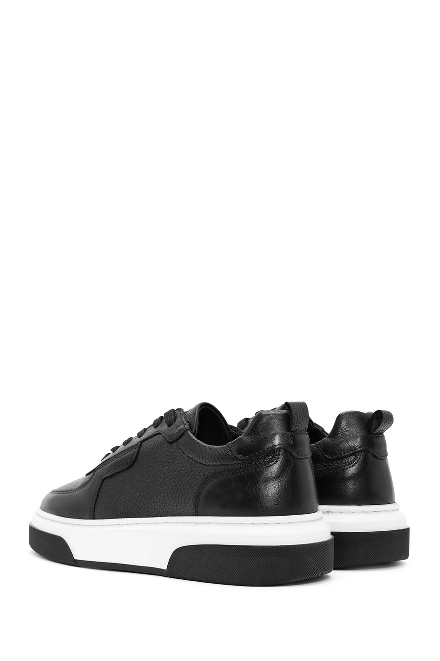 Men's Black Lace-Up Thick Sole Leather Sneakers