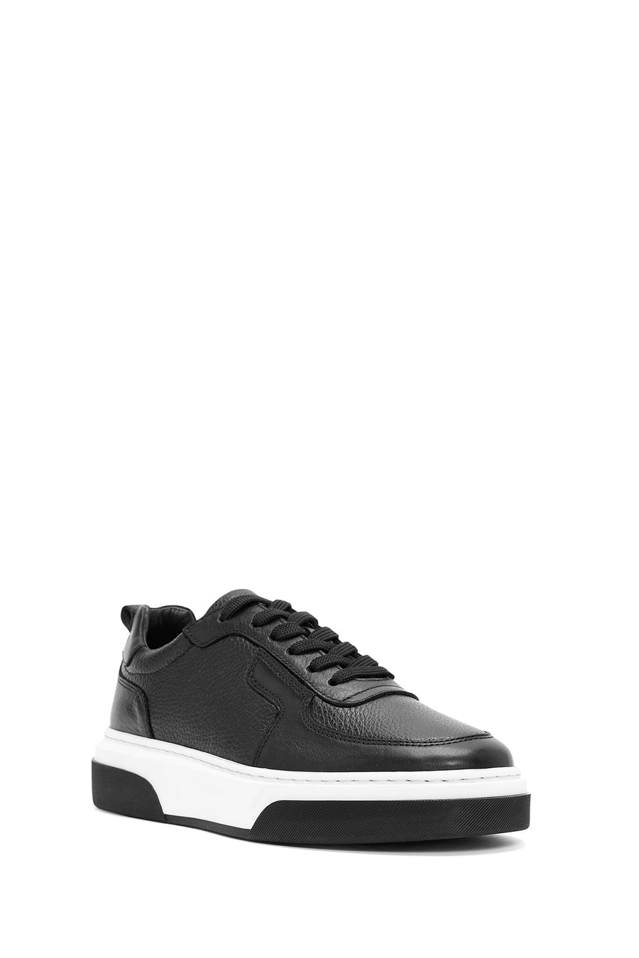 Men's Black Lace-Up Thick Sole Leather Sneakers