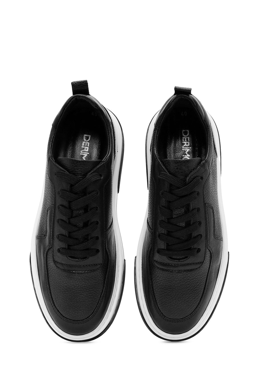 Men's Black Lace-Up Thick Sole Leather Sneakers