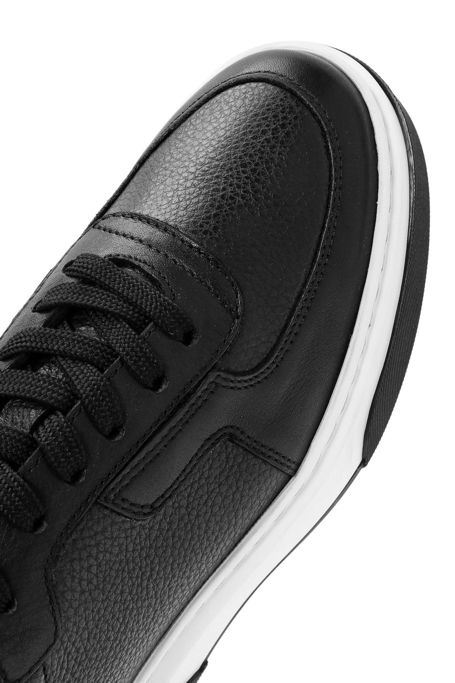 Men's Black Lace-Up Thick Sole Leather Sneakers