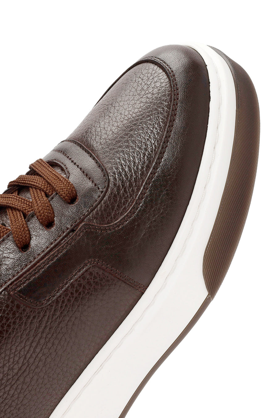 Men's Brown Lace-Up Thick-Soled Leather Sneakers