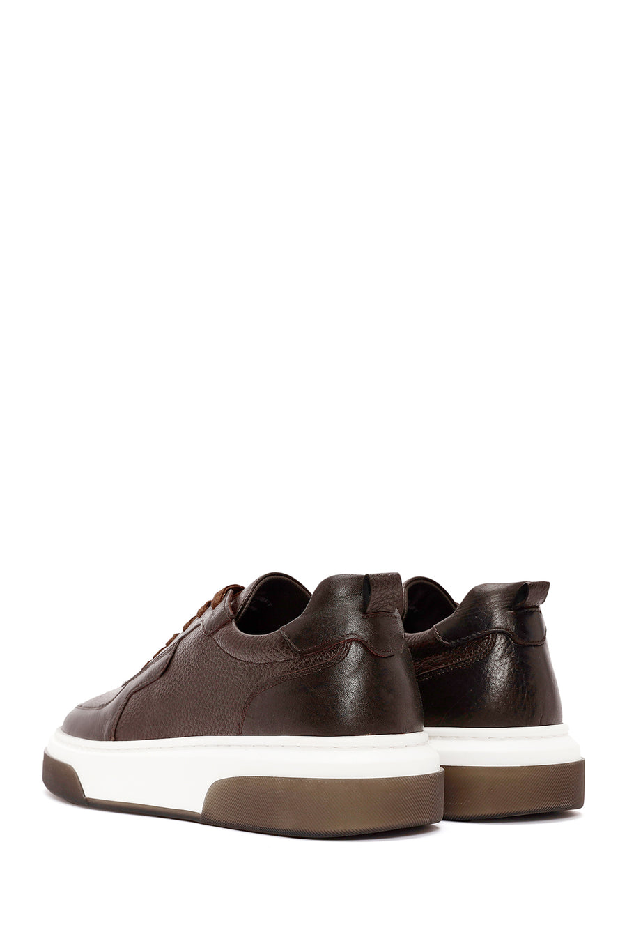 Men's Brown Lace-Up Thick-Soled Leather Sneakers