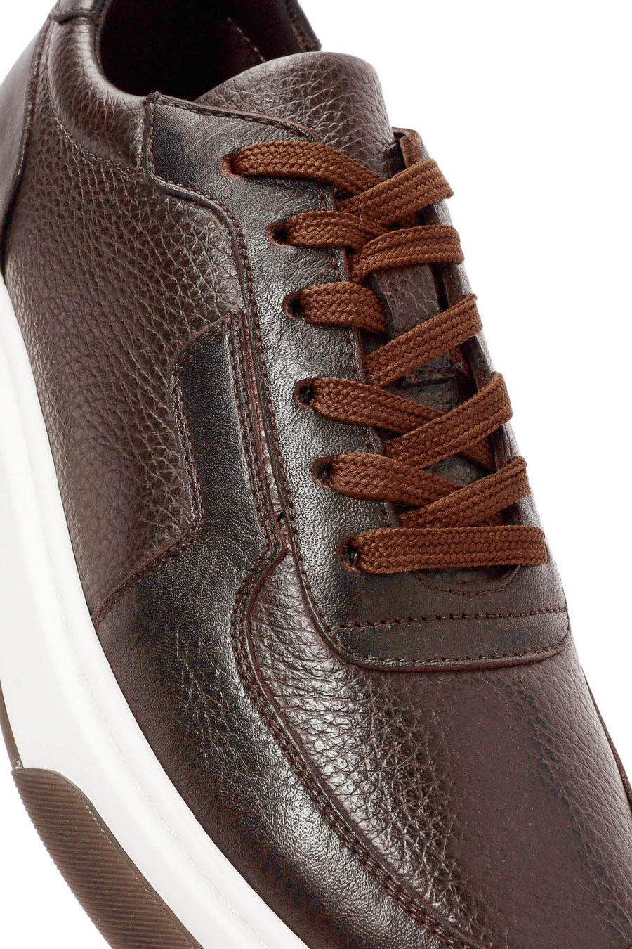 Men's Brown Lace-Up Thick-Soled Leather Sneakers