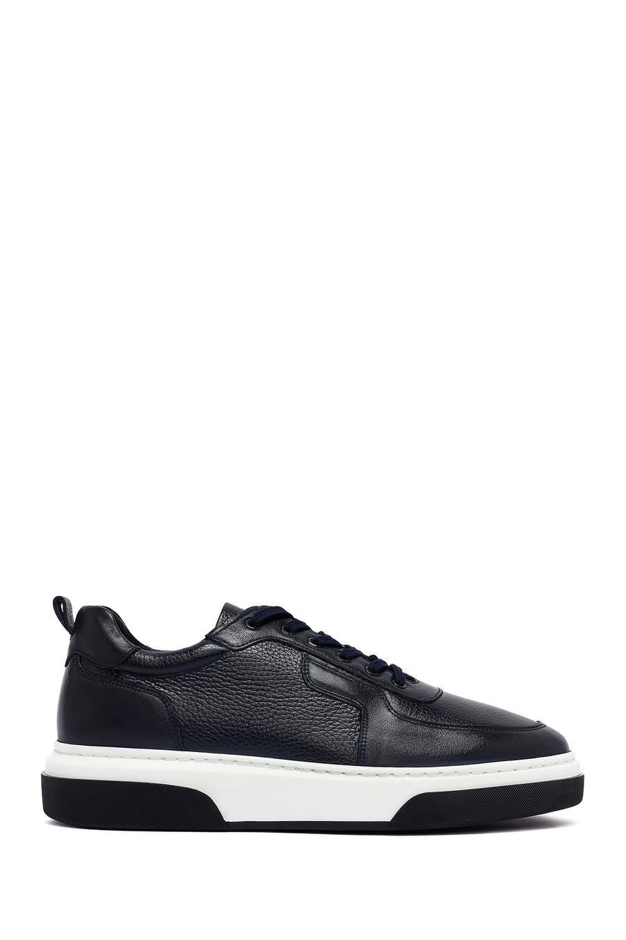 Men's Navy Blue Lace-Up Thick-Soled Leather Sneakers 25WFD6408FT | Derimod