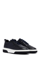 Men's Navy Blue Lace-Up Thick-Soled Leather Sneakers | Derimod
