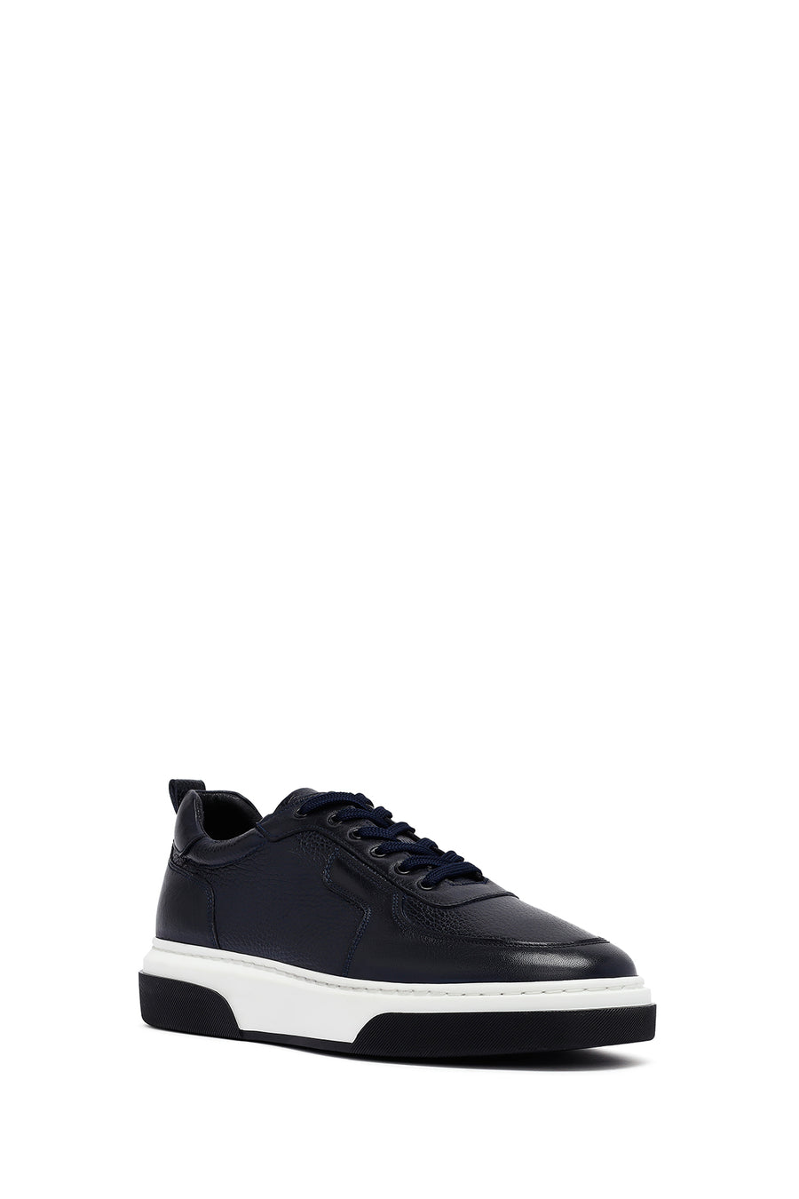Men's Navy Blue Lace-Up Thick-Soled Leather Sneakers