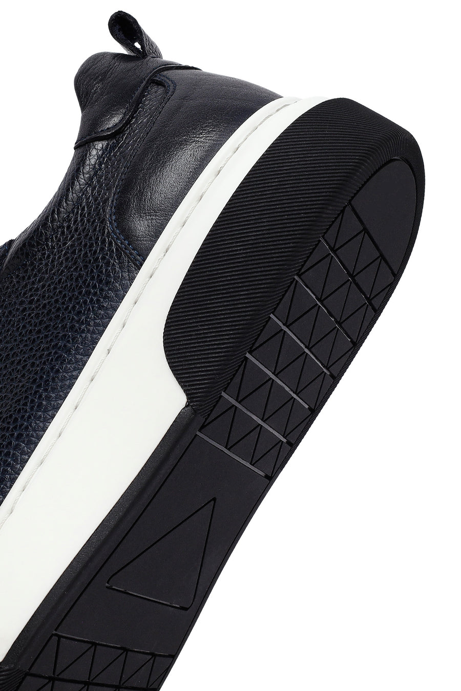 Men's Navy Blue Lace-Up Thick-Soled Leather Sneakers
