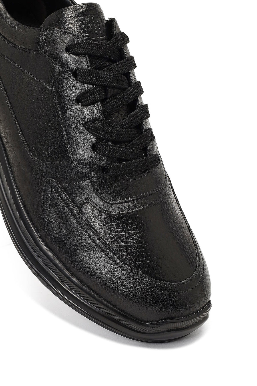 Erkek Siyah Bağcıklı Kalın Tabanlı Deri Casual Sneaker
