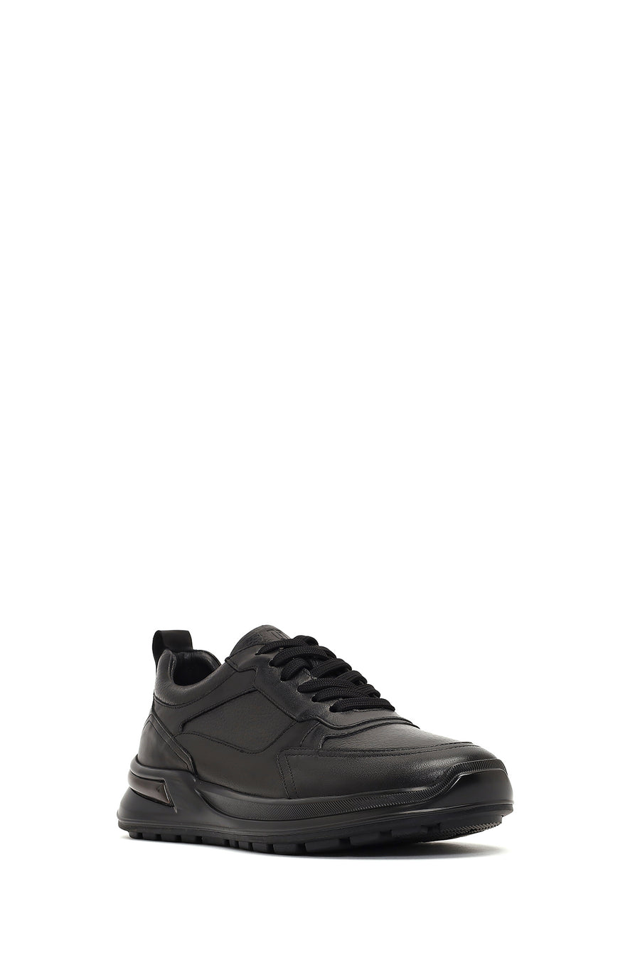 Erkek Siyah Bağcıklı Kalın Tabanlı Deri Casual Sneaker