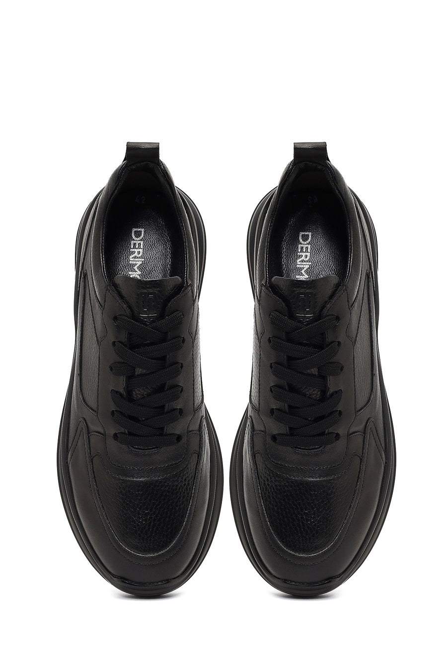 Erkek Siyah Bağcıklı Kalın Tabanlı Deri Casual Sneaker