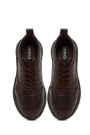 Erkek Kahverengi Bağcıklı Kalın Tabanlı Deri Casual Sneaker | Derimod