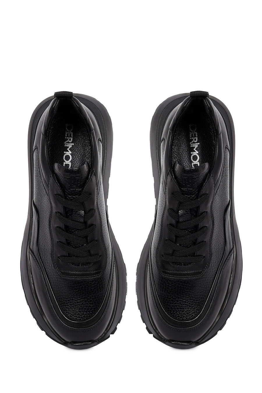 Erkek Siyah Bağcıklı Kalın Tabanlı Deri Sneaker