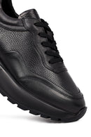 Men's Black Lace-Up Thick-Soled Leather Sneaker | Derimod