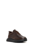 Erkek Kahverengi Bağcıklı Kalın Tabanlı Deri Sneaker | Derimod