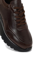 Erkek Kahverengi Bağcıklı Kalın Tabanlı Deri Sneaker | Derimod