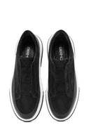 Men's Black Thick-Soled Suede Leather Sneakers | Derimod