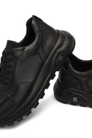 Men's Black Lace-Up Thick-Soled Leather Sneaker | Derimod