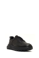 Men's Black Lace-Up Thick-Soled Leather Sneaker | Derimod