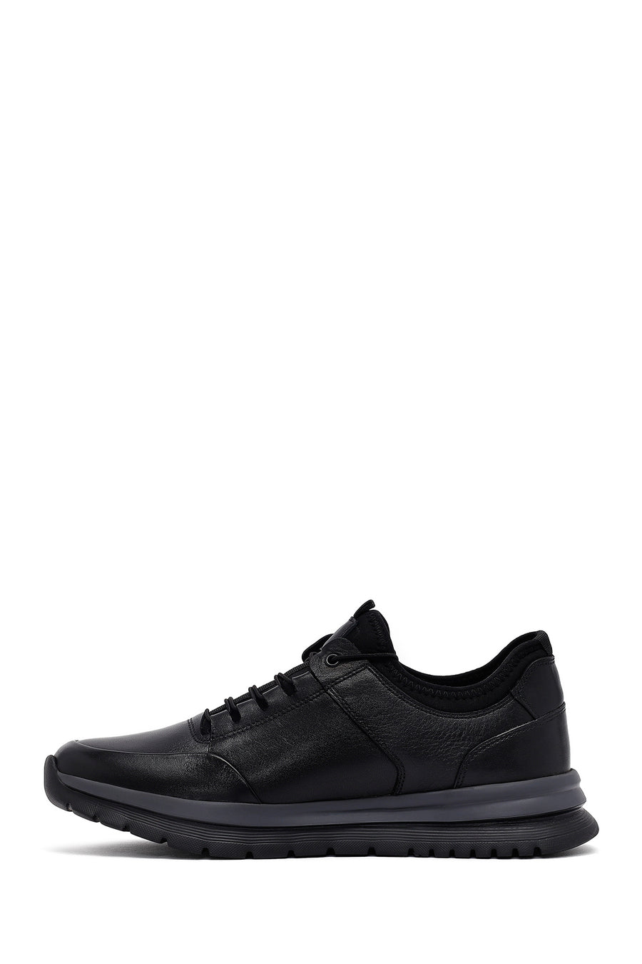 Erkek Siyah Bağcıklı Deri Casual Sneaker