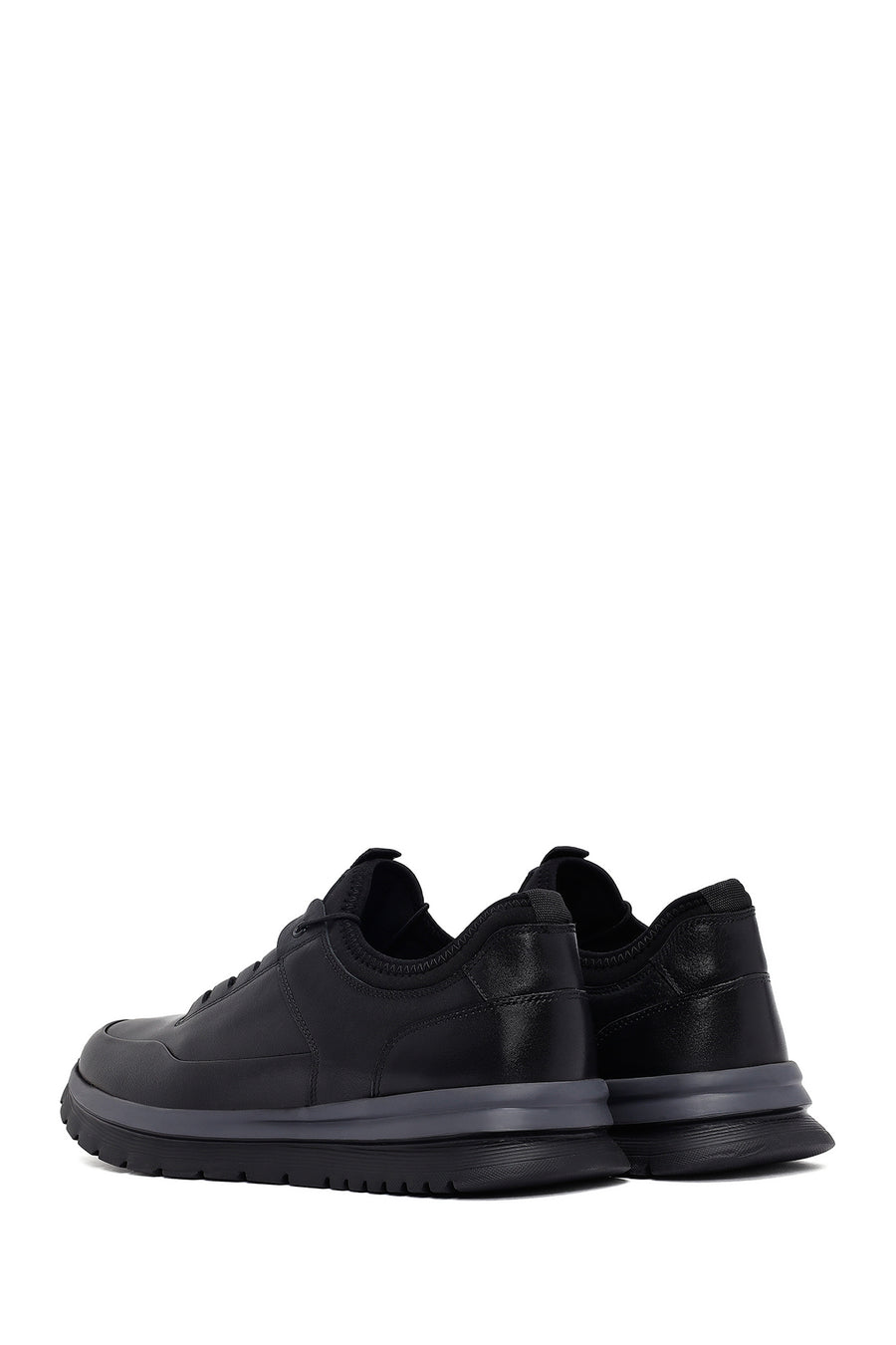 Erkek Siyah Bağcıklı Deri Casual Sneaker