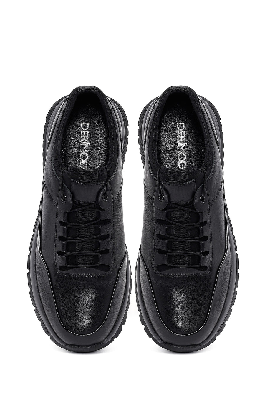 Erkek Siyah Bağcıklı Deri Casual Sneaker