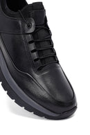 Erkek Siyah Bağcıklı Deri Casual Sneaker | Derimod