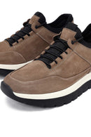 Erkek Vizon Bağcıklı Nubuk Deri Casual Sneaker | Derimod