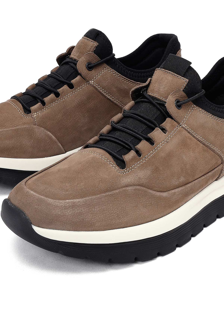 Erkek Vizon Bağcıklı Nubuk Deri Casual Sneaker