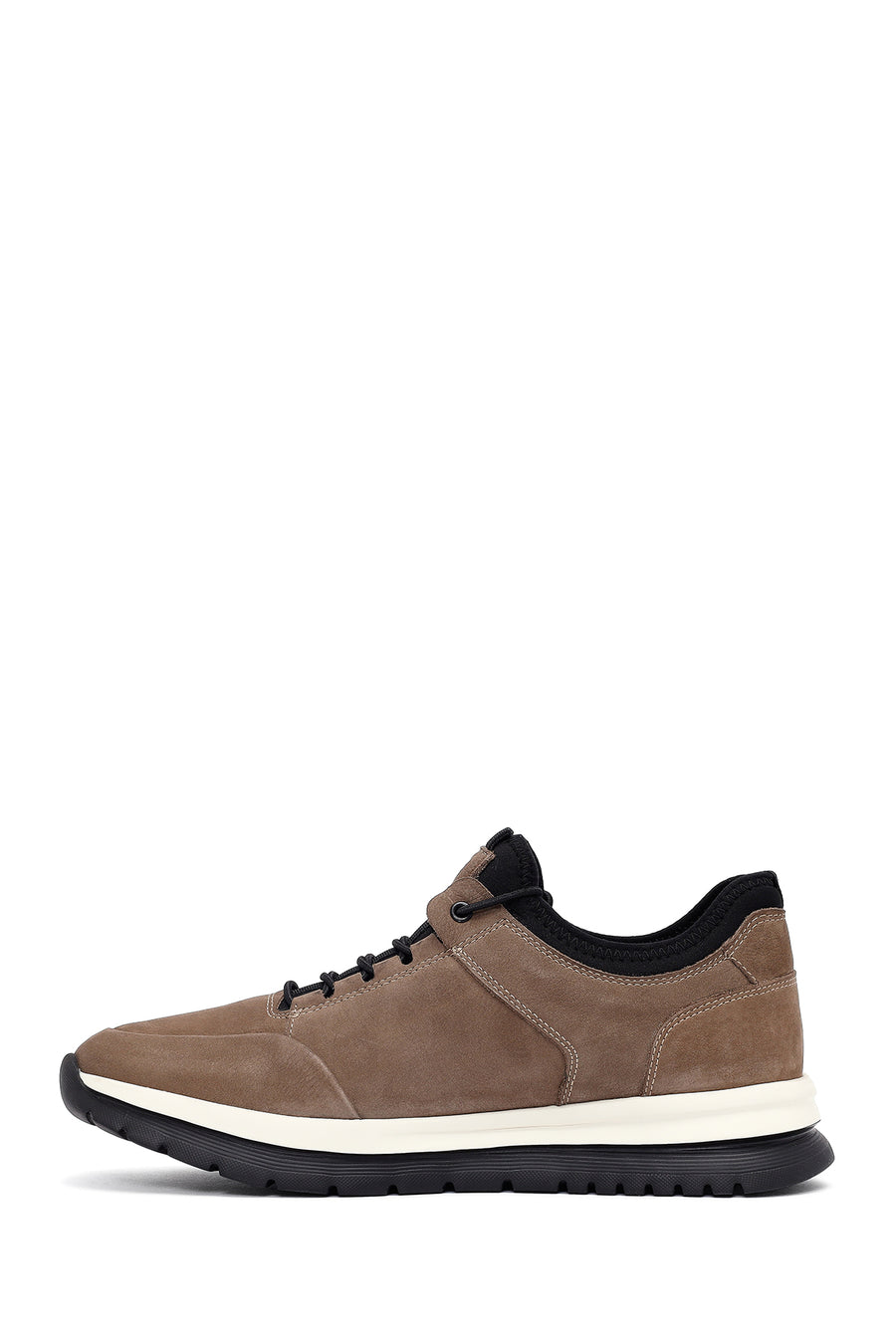 Erkek Vizon Bağcıklı Nubuk Deri Casual Sneaker