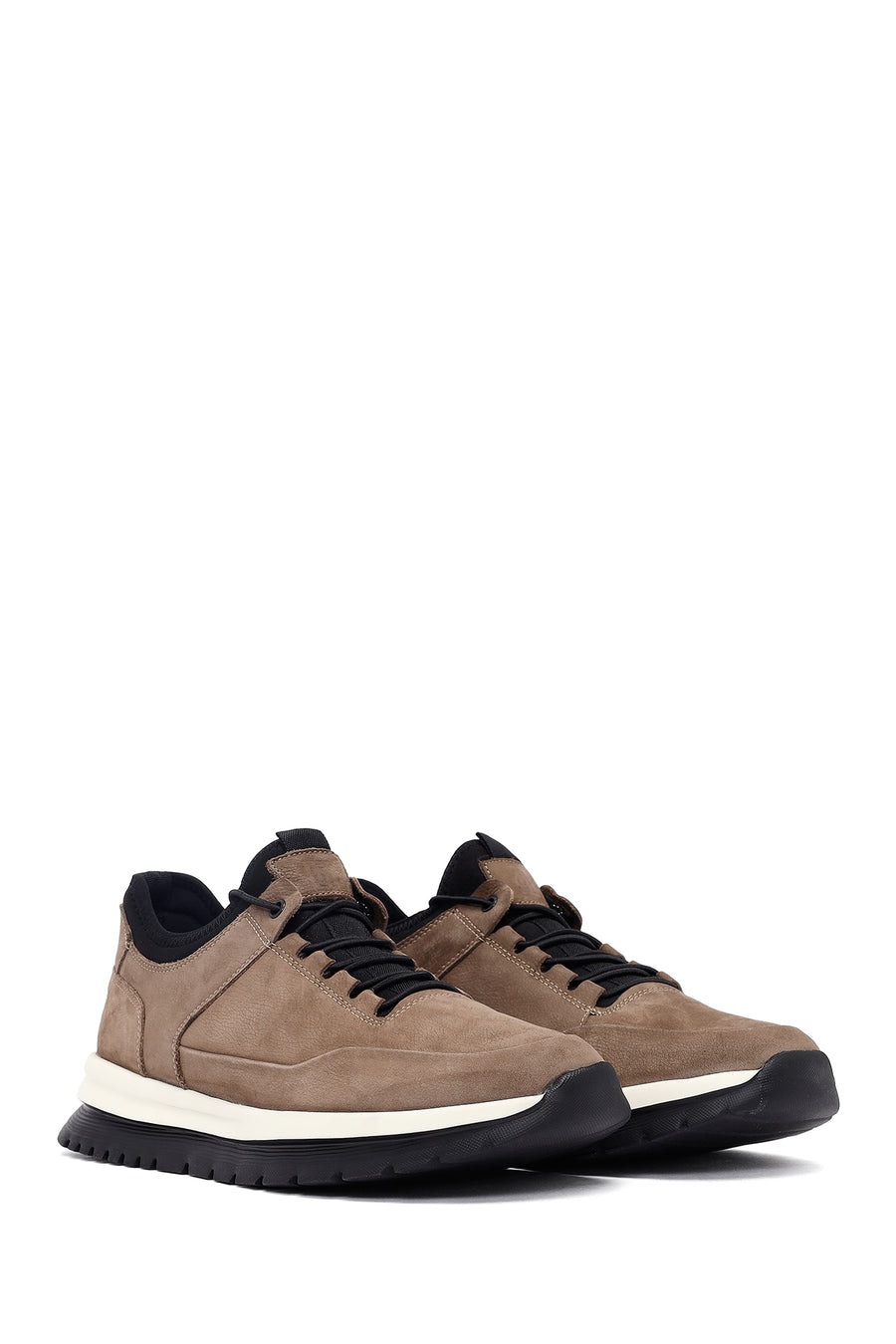 Erkek Vizon Bağcıklı Nubuk Deri Casual Sneaker