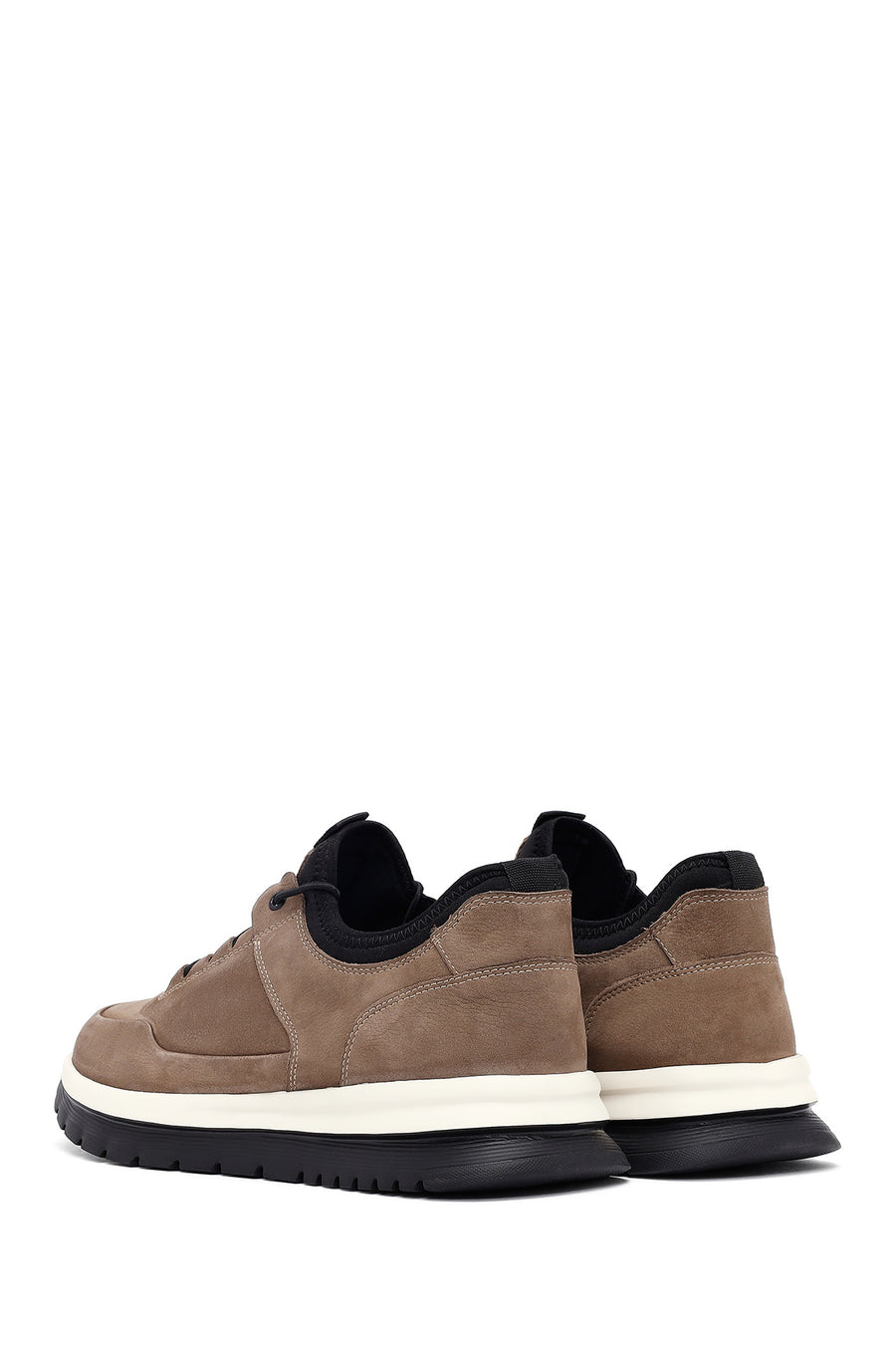 Erkek Vizon Bağcıklı Nubuk Deri Casual Sneaker